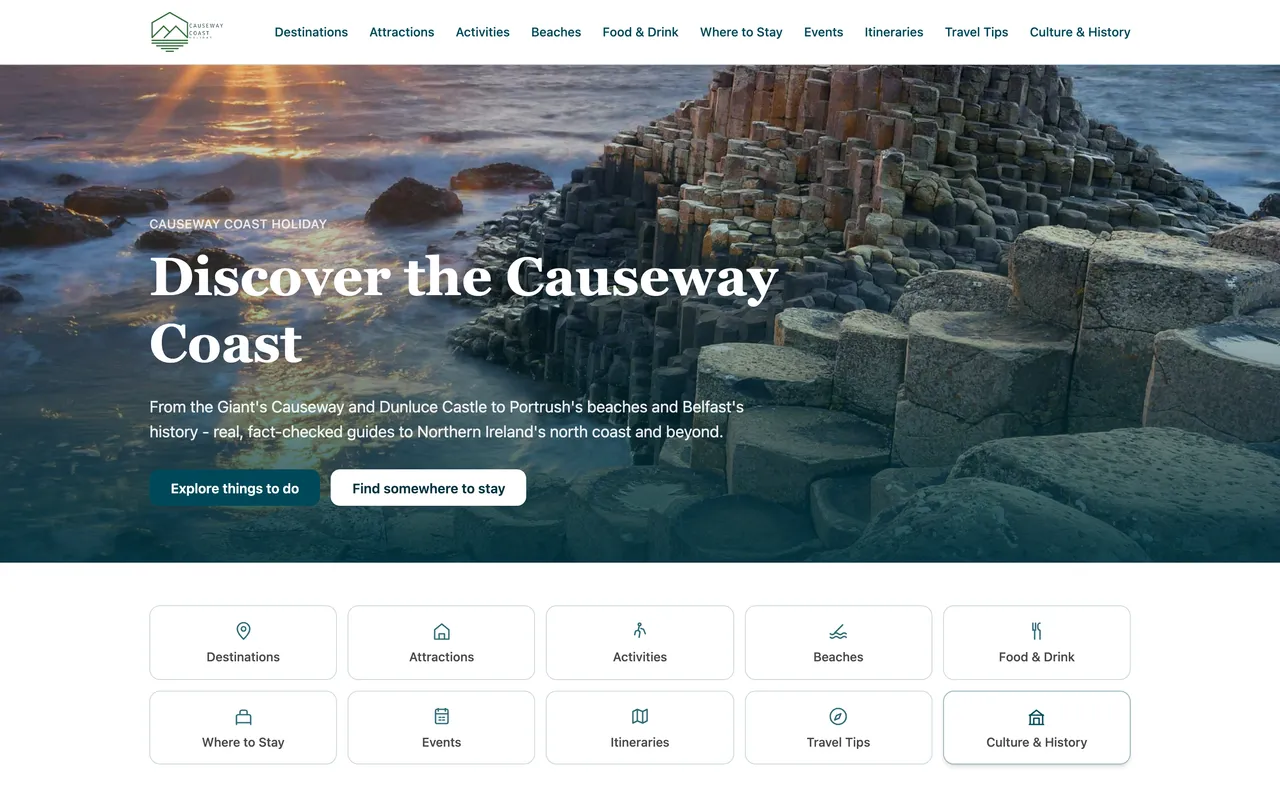 Screenshot of the CausewayCoast.holiday homepage