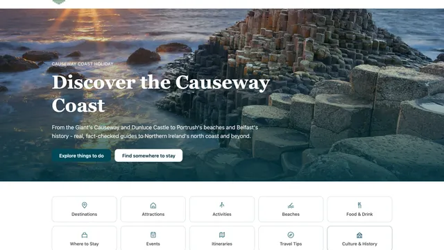 Screenshot of the CausewayCoast.holiday homepage