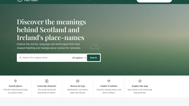 Screenshot of the GaelicPlacenames.org homepage