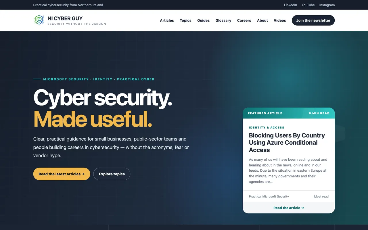 Screenshot of the NICyberGuy.com homepage