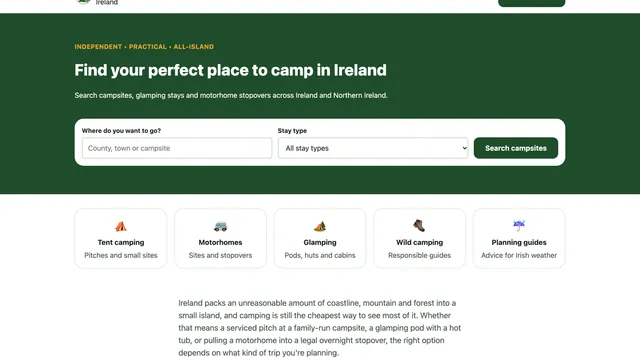 Screenshot of the TotalCampingIreland.ie homepage