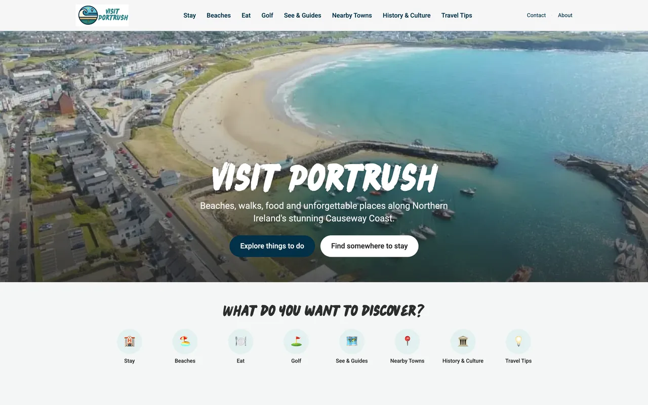 Screenshot of the visitportrush.co.uk homepage